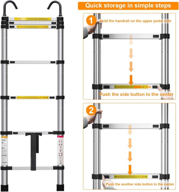 Escalera telescópica de 6.6 pies, escalera plegable ligera con gancho, escaleras de extensión de aluminio para el hogar, escalera telescópica plegable para RV, ático, uso diario en casa, 330