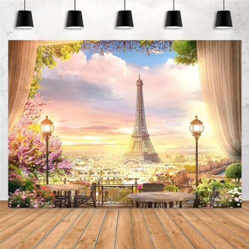 Telón de fondo de fotos de París, tapiz de pared de la Torre Eiffel, fondo de fotografía de ciudad francesa, decoración de fiesta de cumpleaños con temática parisina, 5 x