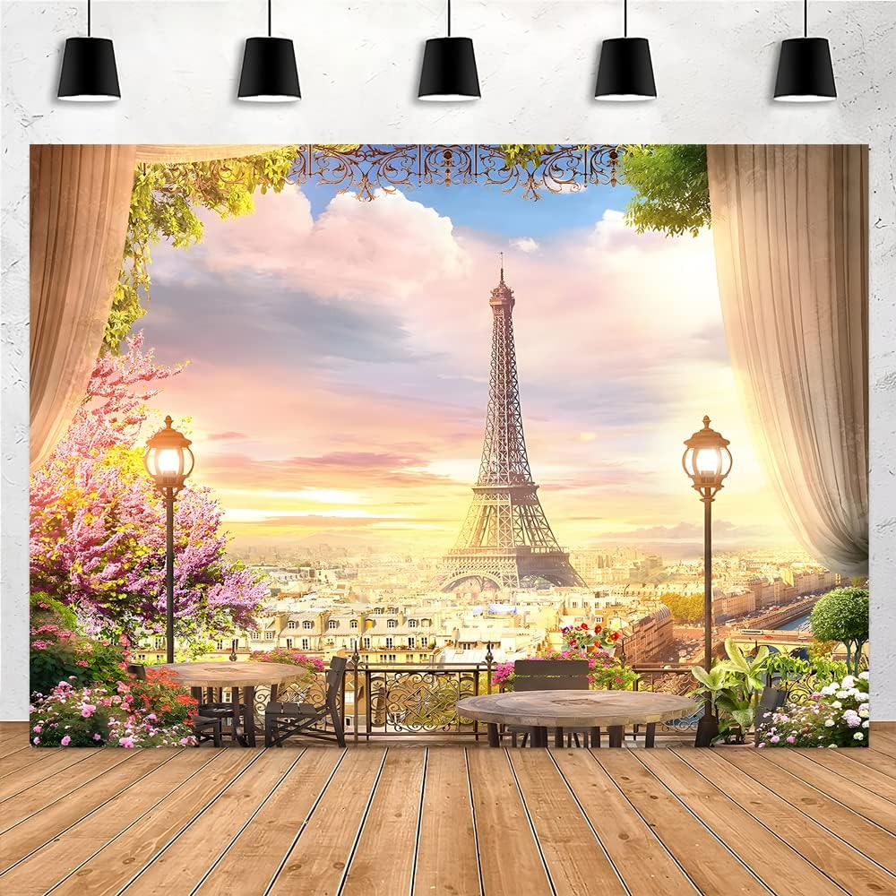 Telón de fondo de fotos de París, tapiz de pared de la Torre Eiffel, fondo de fotografía de ciudad francesa, decoración de fiesta de cumpleaños con temática parisina, 5 x