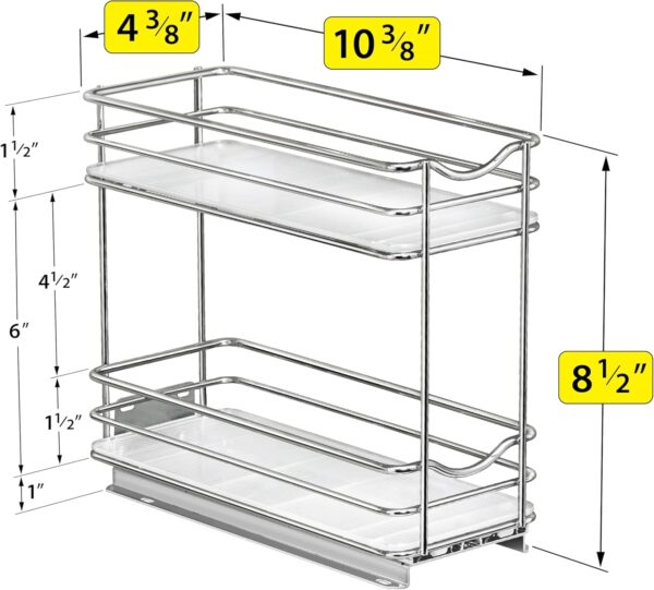 LYNK PROFESSIONAL® - Organizador extraíble de especias para armario, 4-1/4 pulgadas de ancho, estante deslizante, organizador de especias, 2 niveles, cromado