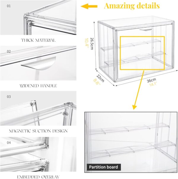 Attelite Vitrina de acrílico transparente, estante de exhibición de 3 niveles con 2 placas móviles, escaparate de protección apilable para figuras de acción, caja de almacenamiento para encimera con