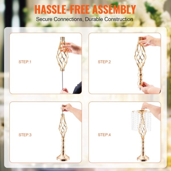 VEVOR Centro de mesa de boda de metal dorado, cristal, 2 piezas 55cm/21.65"