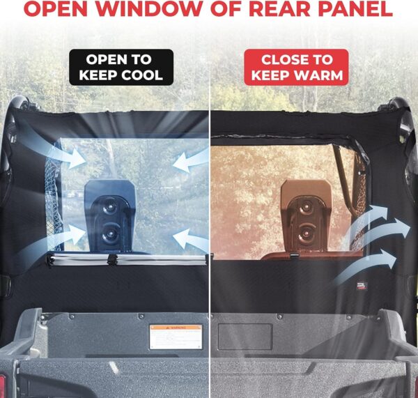 KEMIMOTO UTV - Panel trasero / medio con ventana abierta compatible con Pioneer 700/700-4 2014-2025 reemplazo 0SR95-HL3-211A, panel trasero de tela para techo suave/duro