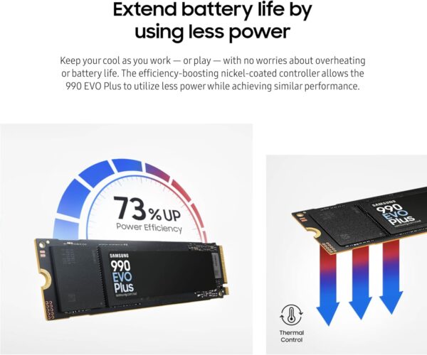 SAMSUNG SSD 990 EVO Plus de 1 TB, PCIe Gen 4x4, Gen 5x2 M.2 2280, velocidades de hasta 7,250 MB/s, almacenamiento actualizado para PC/portátiles, tecnología HMB y Intelligent Turbowrite 2.0,