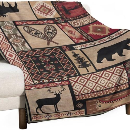 Manta rústica de franela de oso, estilo vintage, estilo campestre, cabaña, montaña, granja, para sofá, silla y cama, 30 x 40 pulgadas