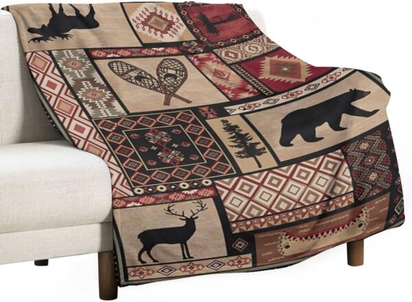 Manta rústica de franela de oso, estilo vintage, estilo campestre, cabaña, montaña, granja, para sofá, silla y cama, 30 x 40 pulgadas