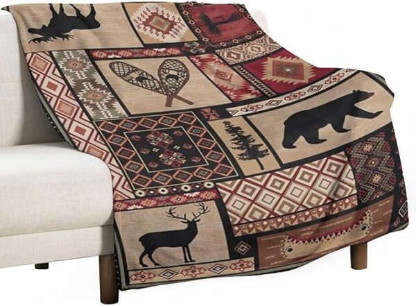 Manta rústica de franela de oso, estilo vintage, estilo campestre, cabaña, montaña, granja, para sofá, silla y cama, 30 x 40 pulgadas