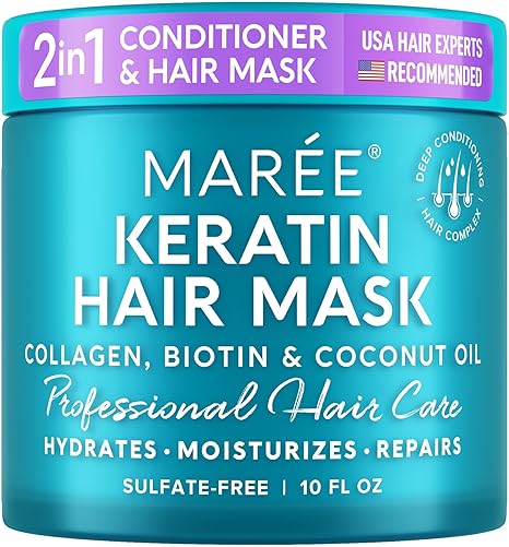 MAREE - Mascarilla capilar para cabello dañado, acondicionador de tratamiento capilar con queratina, mascarilla acondicionadora muy profunda para crecimiento, hidratación y reparación del cabello