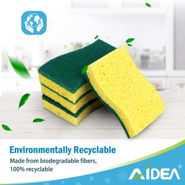 AIDEA Esponjas de cocina, esponja de alta resistencia, 6 unidades, esponjas para platos, esponja de cocina de celulosa, potencia de fregado para desastres difíciles, poder de limpieza para utensilios