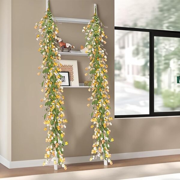 RECUTMS Guirnalda floral de primavera de 65 pulgadas con hojas verdes, hiedra de jazmín de invierno para puerta delantera, hogar, pared, balcón, jardín, arco, chimenea, telón de fondo (amarillo)