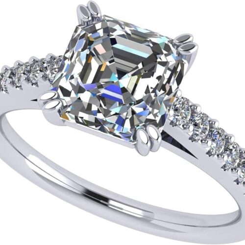 NANA Jewels Anillo de compromiso con solitario con catedral Asscher de 2.00 quilates con circonita pura brillante-plata de 10 quilates o oro de 14 k