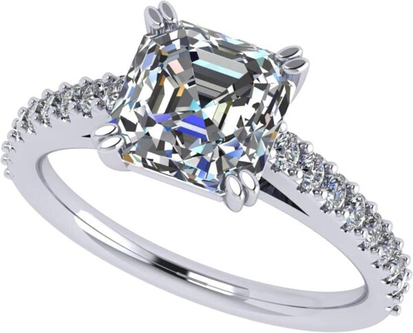 NANA Jewels Anillo de compromiso con solitario con catedral Asscher de 2.00 quilates con circonita pura brillante-plata de 10 quilates o oro de 14 k