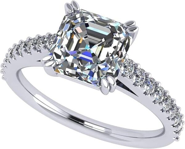 NANA Jewels Anillo de compromiso con solitario con catedral Asscher de 2.00 quilates con circonita pura brillante-plata de 10 quilates o oro de 14 k