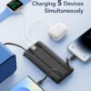 VRURC Cargador portátil con cables integrados, cargador de batería externa de 10000 mAh de viaje Essentials, 5 salidas y 2 entradas, pantalla LED externa, compatible con iPhone, Samsung, Android,
