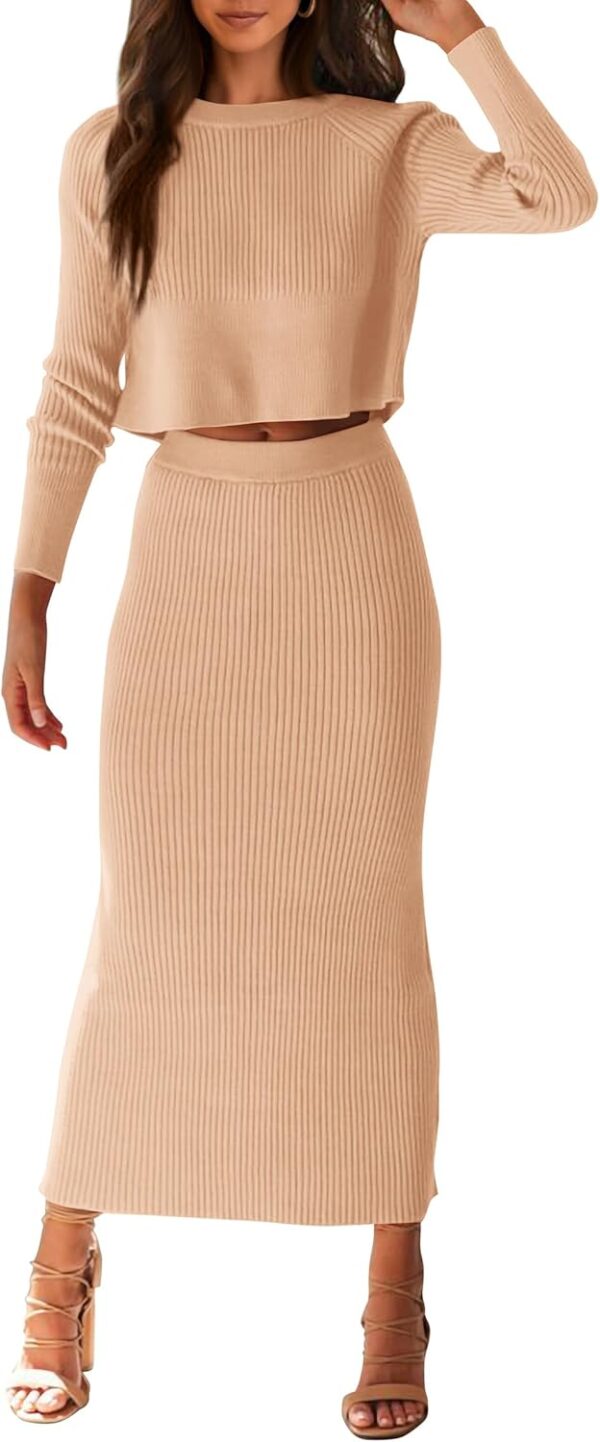 PRETTYGARDEN Conjunto de suéter de 2 piezas para mujer, de punto acanalado, manga larga, falda ajustada, casual, para invierno