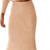 PRETTYGARDEN Conjunto de suéter de 2 piezas para mujer, de punto acanalado, manga larga, falda ajustada, casual, para invierno