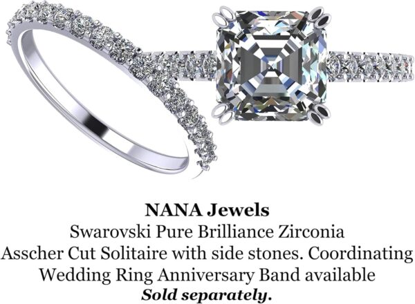 NANA Jewels Anillo de compromiso con solitario con catedral Asscher de 2.00 quilates con circonita pura brillante-plata de 10 quilates o oro de 14 k