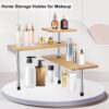 HYNAWIN Estante esquinero de bambú y metal de 3 niveles para almacenamiento de especias, estantería de ahorro de espacio con ganchos, estante de exhibición ajustable para decoración creativa del hogar