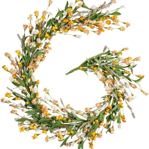 RECUTMS Guirnalda floral de primavera de 65 pulgadas con hojas verdes, hiedra de jazmín de invierno para puerta delantera, hogar, pared, balcón, jardín, arco, chimenea, telón de fondo (amarillo)
