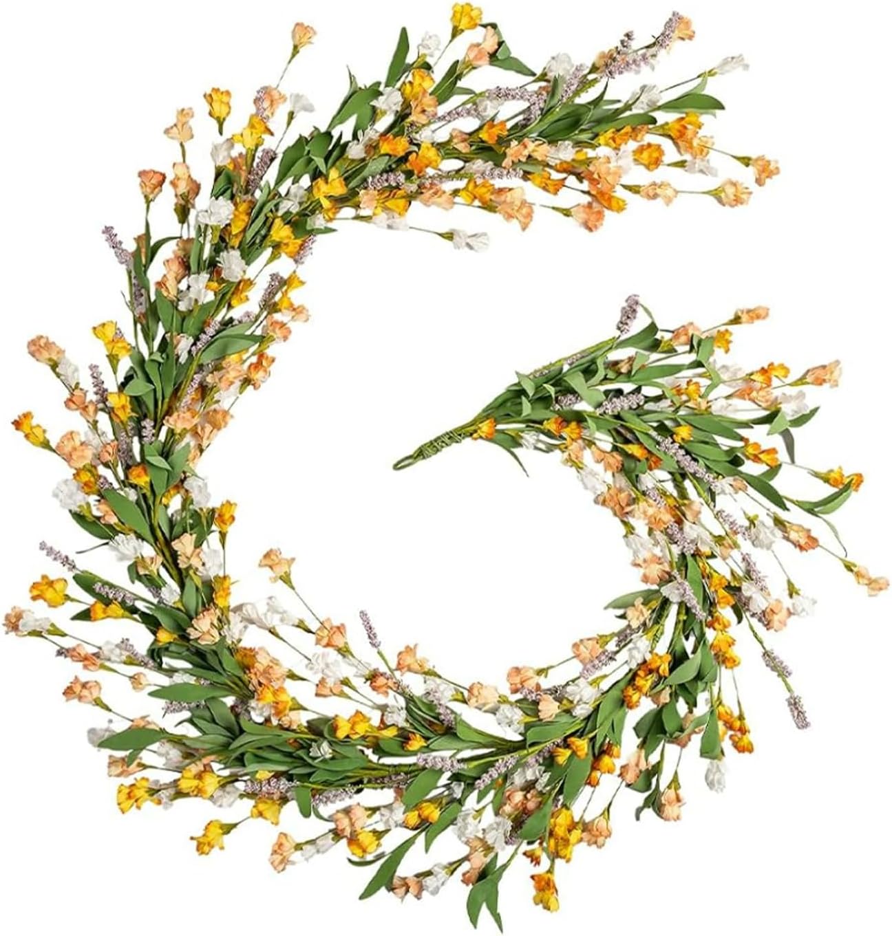 RECUTMS Guirnalda floral de primavera de 65 pulgadas con hojas verdes, hiedra de jazmín de invierno para puerta delantera, hogar, pared, balcón, jardín, arco, chimenea, telón de fondo (amarillo)