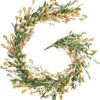 RECUTMS Guirnalda floral de primavera de 65 pulgadas con hojas verdes, hiedra de jazmín de invierno para puerta delantera, hogar, pared, balcón, jardín, arco, chimenea, telón de fondo (amarillo)