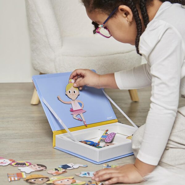 Janod - Magnéti'Book Métiers - Juego educativo magnético 48 imanes + 16 tarjetas modelo - Juguete infantil de cartón FSC - a partir de 3 años, J02597