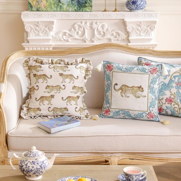 patdrea Fundas de almohada de diseño para sofá de 18 x 18 pulgadas, fundas de almohada de lino vintage con patrón de guepardo y colgante de lujo, fundas de almohada decorativas de granja para cama,