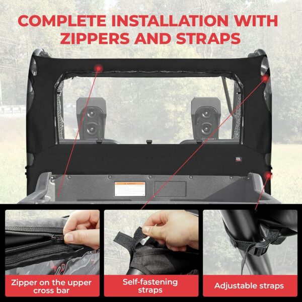 KEMIMOTO UTV - Panel trasero / medio con ventana abierta compatible con Pioneer 700/700-4 2014-2025 reemplazo 0SR95-HL3-211A, panel trasero de tela para techo suave/duro