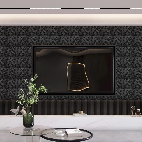 STICKGOO Paquete de 33 paneles de pared 3D para decoración de pared interior, diseño de diamante negro, decoración de pared decorativa de 12 x 12 pulgadas, paneles de pared modernos para sala de