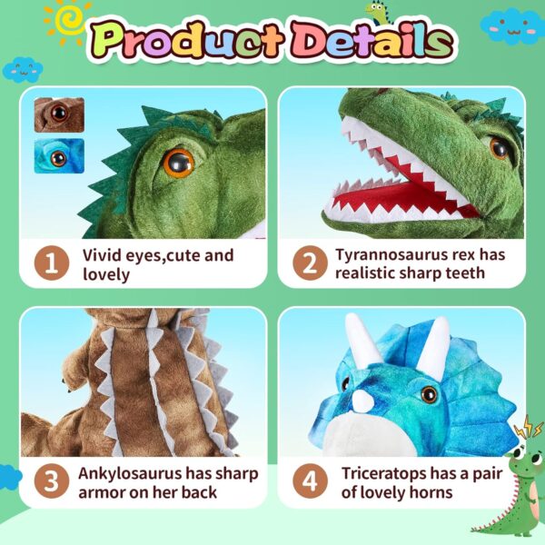 3 juguetes de peluche de dinosaurios, títeres de mano de dinosaurio, juguetes de peluche interactivos para niños y niñas de 4, 5, 6, 7, 8 años