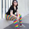 sissycos Leggings de los años 80 para mujer, pantalones elásticos con estampado de rayas arcoíris suaves