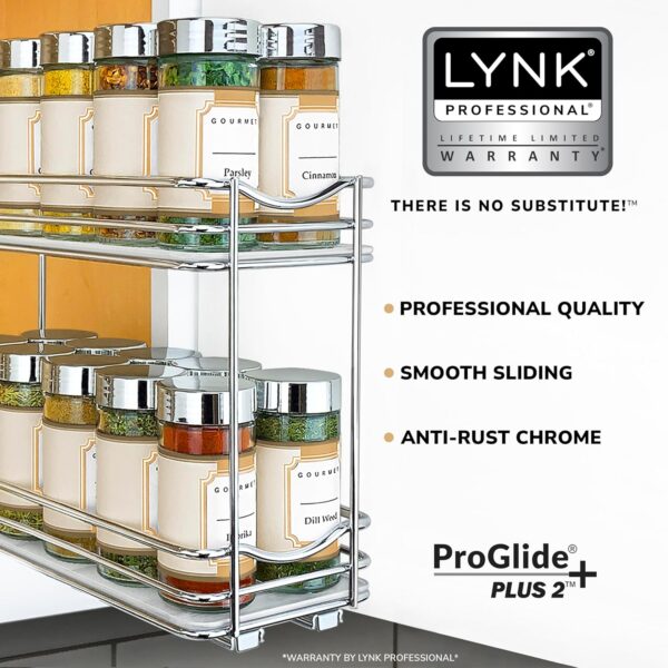 LYNK PROFESSIONAL® - Organizador extraíble de especias para armario, 4-1/4 pulgadas de ancho, estante deslizante, organizador de especias, 2 niveles, cromado
