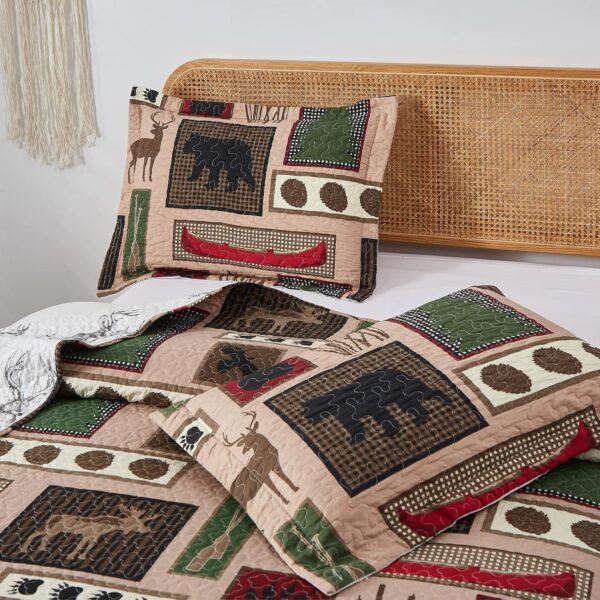 Hailea Juego de ropa de cama rústica con estampado de animales, acogedor y clásico, ligero, reversible, alce, oso, cubrecama para todas las estaciones, decoración de ropa de cama de bosque de campo (tamaño queen)
