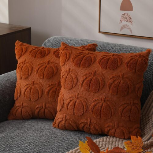 DFXSZ PTK012A16 - Juego de 2 fundas de almohada de otoño de 16 x 16 pulgadas, fundas de almohada de calabaza óxido de otoño, fundas de almohada de felpa suave de lana sintética para silla, sofá,