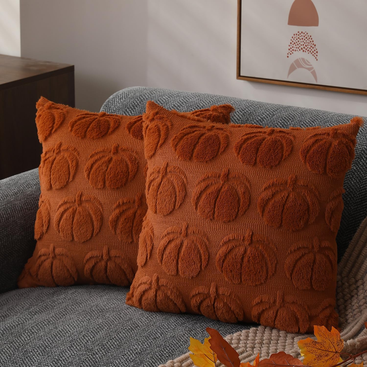 DFXSZ PTK012A16 – Juego de 2 fundas de almohada de otoño de 16 x 16 pulgadas, fundas de almohada de calabaza óxido de otoño, fundas de almohada de felpa suave de lana sintética para silla, sofá,