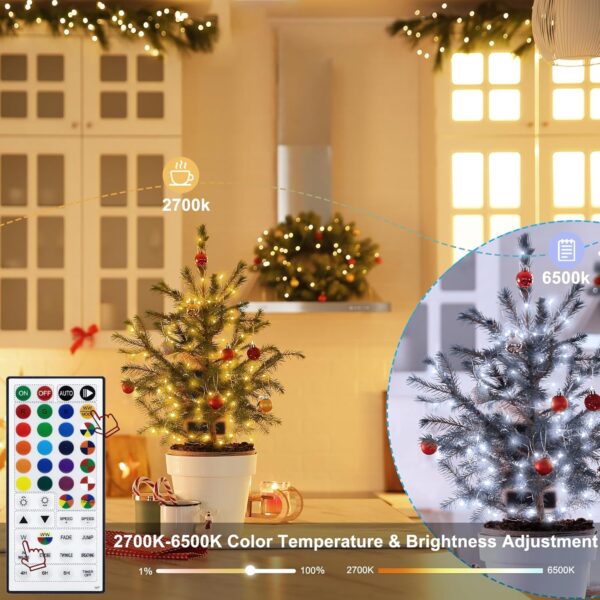 echosari Luces de hadas que funcionan con pilas, 100 LED de 33 pies, 150 modos de escena, luces parpadeantes de alambre plateado con temporizador remoto para dormitorio, árboles, decoración de jardín