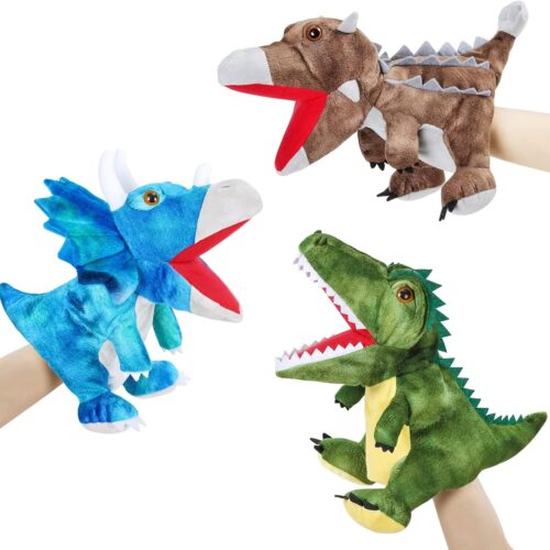 3 juguetes de peluche de dinosaurios, títeres de mano de dinosaurio, juguetes de peluche interactivos para niños y niñas de 4, 5, 6, 7, 8 años