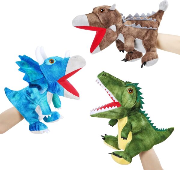 3 juguetes de peluche de dinosaurios, títeres de mano de dinosaurio, juguetes de peluche interactivos para niños y niñas de 4, 5, 6, 7, 8 años