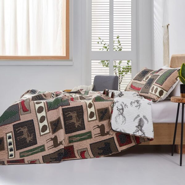 Hailea Juego de ropa de cama rústica con estampado de animales, acogedor y clásico, ligero, reversible, alce, oso, cubrecama para todas las estaciones, decoración de ropa de cama de bosque de campo (tamaño queen)