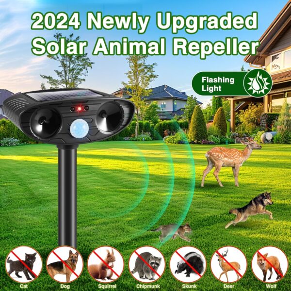 Repelente ultrasónico de animales para exteriores, repelente solar de animales con detección de movimiento, disuasorio de gatos, dispositivo repelente de ciervos al aire libre, repelente de coyote,