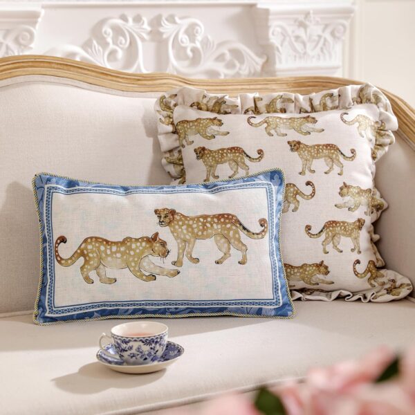 patdrea Juego de 2 fundas de almohada de diseño para sofá de 18 x 18 pulgadas, fundas de almohada de lino vintage con patrón de guepardo y volantes de lujo, fundas de almohada decorativas de granja