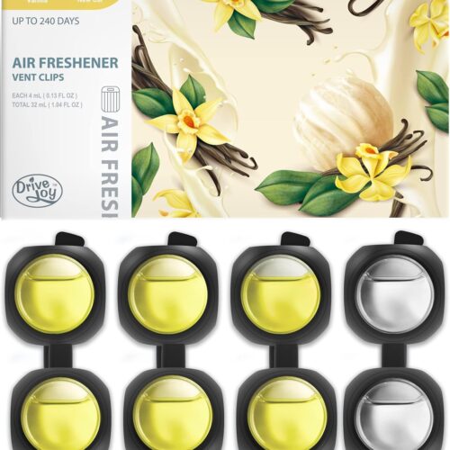 Clips de ventilación para ambientador de automóvil, paquete de 8, 6 vainillas, 2 aromas de automóvil nuevos, proporciona un aroma duradero, hasta 240 días, eliminador de olores