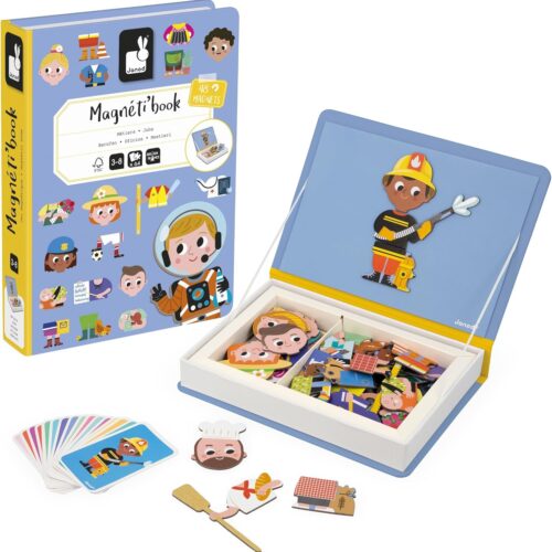 Janod - Magnéti'Book Métiers - Juego educativo magnético 48 imanes + 16 tarjetas modelo - Juguete infantil de cartón FSC - a partir de 3 años, J02597