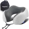 NapFun - Almohada de cuello para viajes, mejorada para viajar por avión 100% espuma viscoelástica para dormir y descansar durante los vuelos, accesorios portátiles para el avión en gris claro