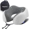 NapFun - Almohada de cuello para viajes, mejorada para viajar por avión 100% espuma viscoelástica para dormir y descansar durante los vuelos, accesorios portátiles para el avión en gris claro