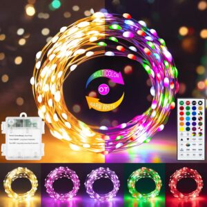 echosari Luces de hadas que funcionan con pilas, 100 LED de 33 pies, 150 modos de escena, luces parpadeantes de alambre plateado con temporizador remoto para dormitorio, árboles, decoración de jardín