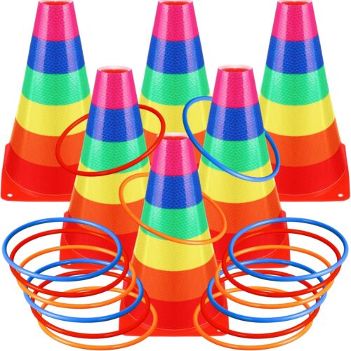 Leitee Juego de 6 juegos de lanzamiento de anillos de maíz de caramelo, conos de plástico, juego de lanzamiento de anillo, mini juego de lanzamiento de conos de tráfico para entrenamiento deportivo,