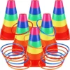 Leitee Juego de 6 juegos de lanzamiento de anillos de maíz de caramelo, conos de plástico, juego de lanzamiento de anillo, mini juego de lanzamiento de conos de tráfico para entrenamiento deportivo,