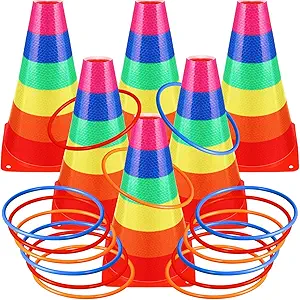 Leitee Juego de 6 juegos de lanzamiento de anillos de maíz de caramelo, conos de plástico, juego de lanzamiento de anillo, mini juego de lanzamiento de conos de tráfico para entrenamiento deportivo,