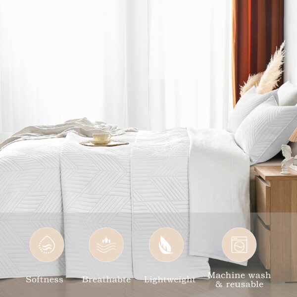 Juego de ropa de cama tamaño Queen, juego de edredón ultrasónico blanco de microfibra reversible, ligero, suave, moderno, geométrico, para todas las estaciones (1 edredón, 2 fundas de